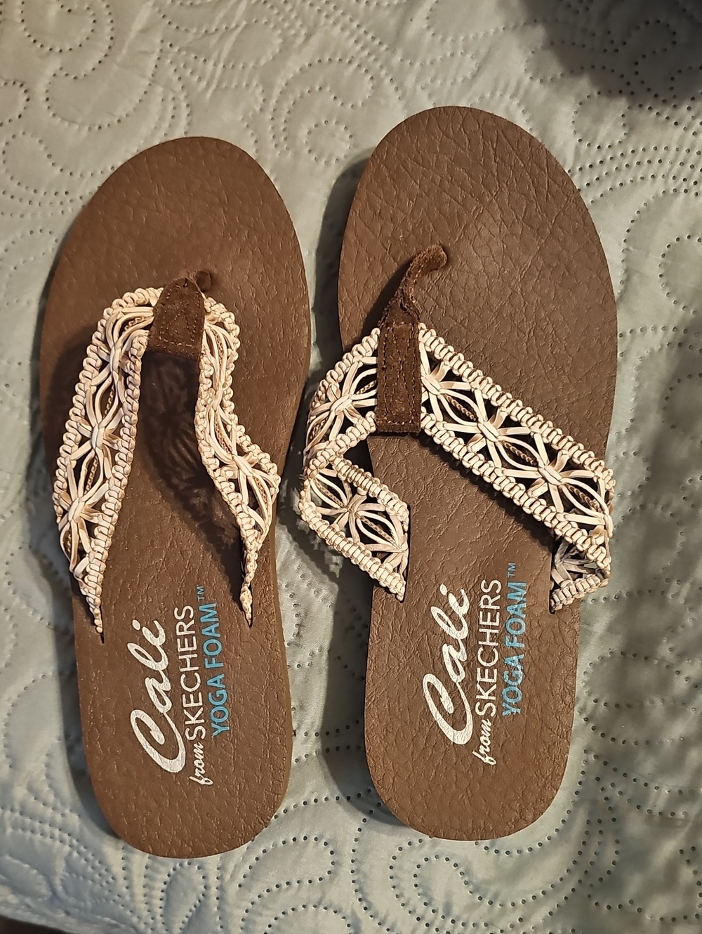 Skechers Women's Brown Sandals with Cream Braided Straps